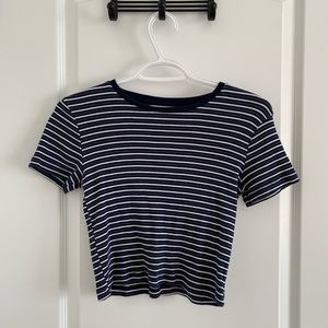 Brandy Melville Blue/White Striped Cropped T-Shirt